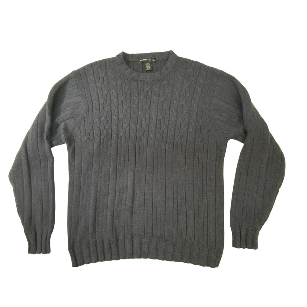 Geoffrey Beene‎ Mens Large Blue Ribbed Cable Knit Cotton Crewneck Sweater